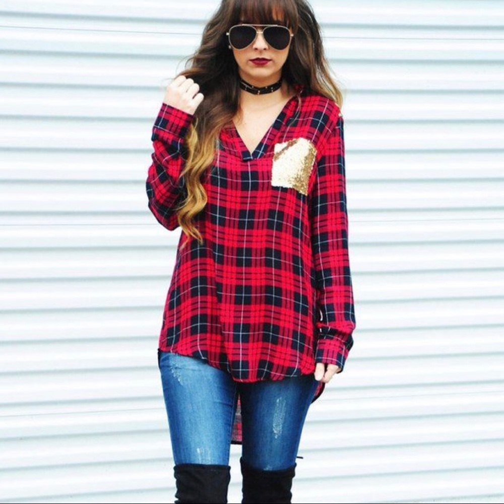 [ETWO] NWOT Plaid Sequin Tunic